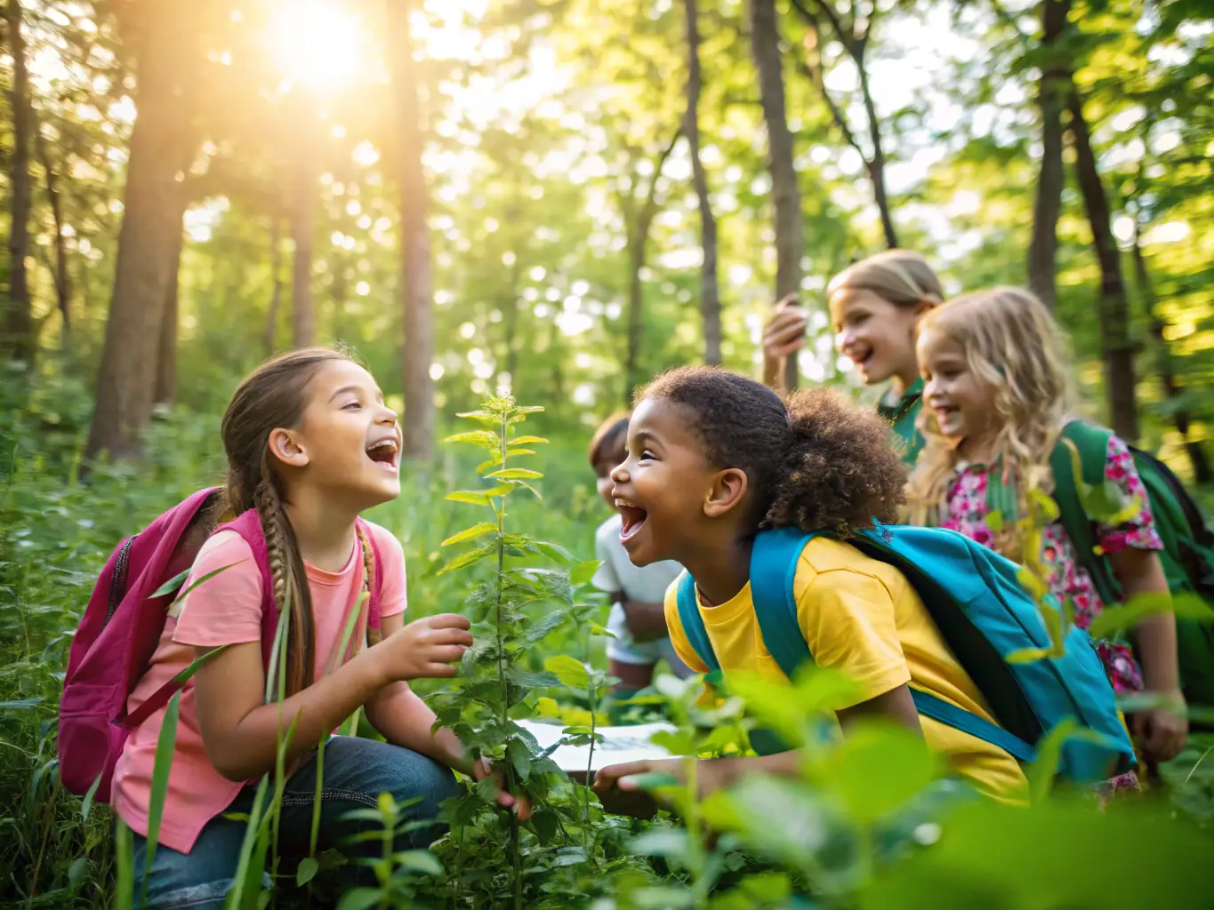 Children participating in a nature walk, learning about local flora and fauna as part of ADN's educational initiatives.